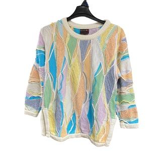 COOGI Classic Crewneck Men’s Sweater - Pastel Multi Color White Size Large